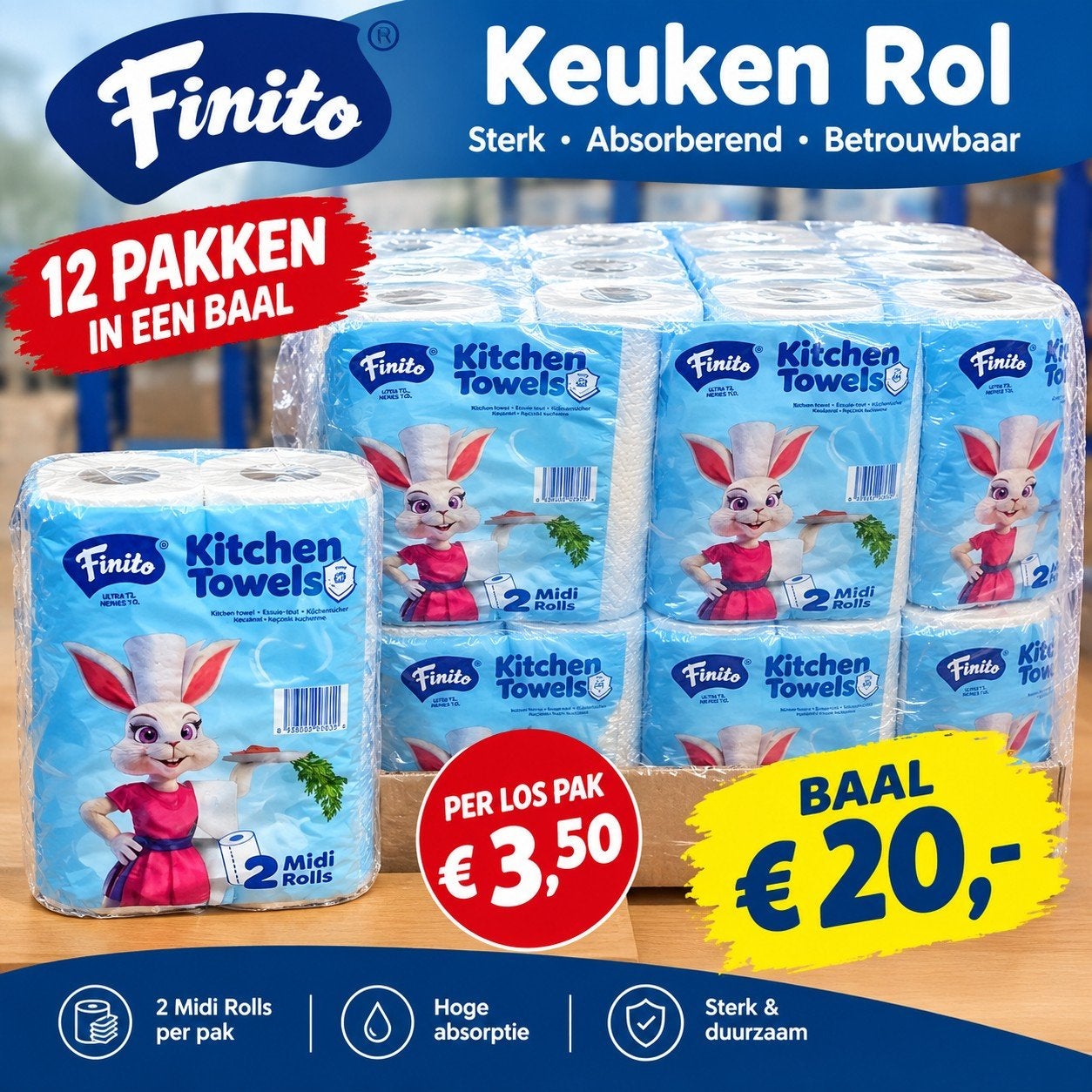 Finito Keukenrol 12 stuks per pak - Voordeelverpakking, Enlèvement ou Envoi