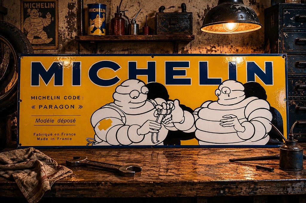 Plaque emaillee Michelin Paragon 74x27 cm, Enlèvement ou Envoi, Neuf, Voitures