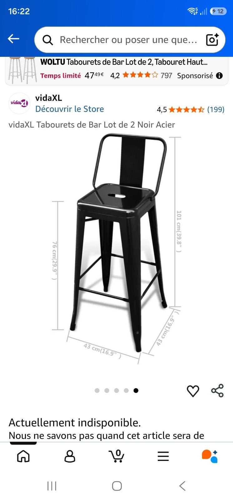 Tabouret de bar, Enlèvement ou Envoi, 2 tabourets, Comme neuf, Métal