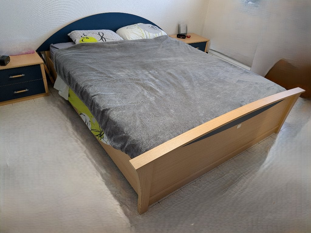 Chambre à coucher (Lit 1m60+armoire+2x tables de chevet), Enlèvement, Utilisé, Deux personnes