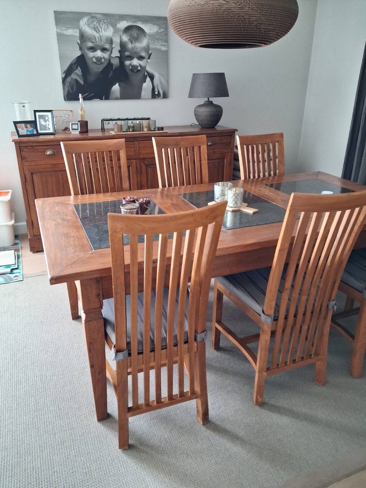 teak eettafel met stoelen, Huis en Inrichting, Complete eetkamers, Ophalen