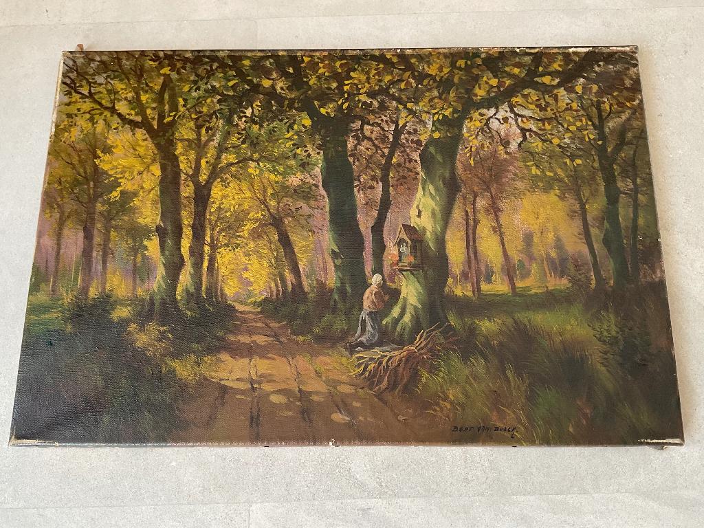Bostafereel geschilderd gesigneerd Bert van Bulck(1915-1988), Antiquités & Art, Enlèvement ou Envoi
