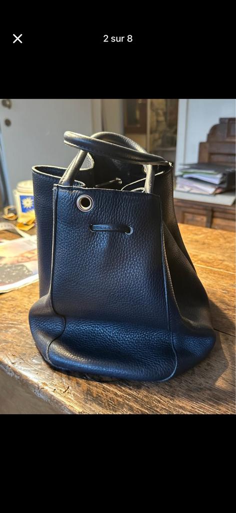 NEUVILLE marineblauwe leren tas, beige lederen 28/40, Ophalen, Zo goed als nieuw, Blauw