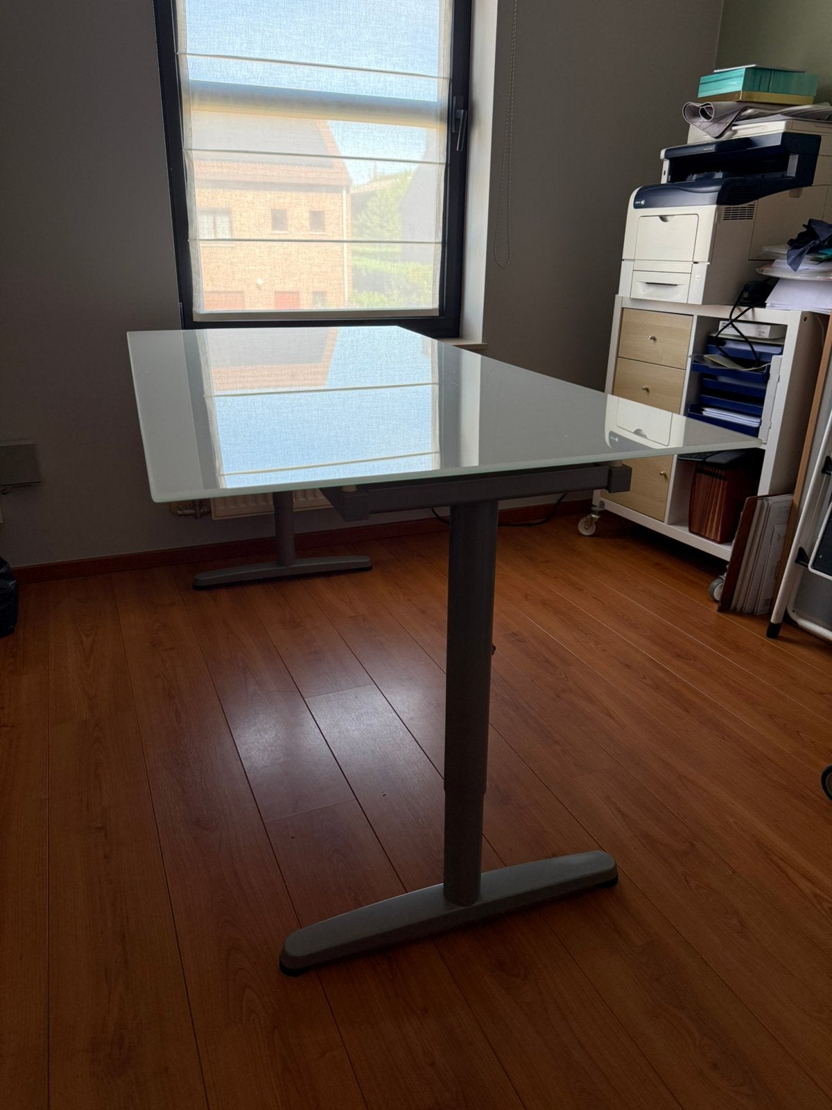 Bureau avec plateau en verre, Maison & Meubles, Bureaux, 160 cm, Comme neuf, IKEA, Démontable