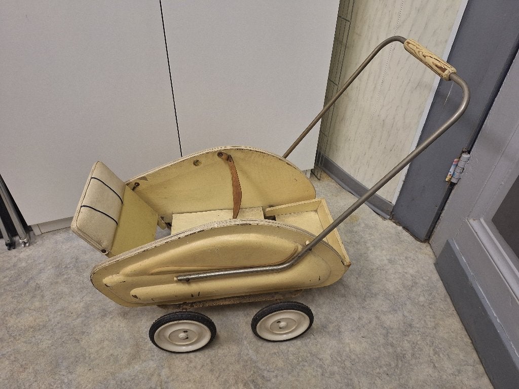 oud beige houten kinder/poppenwagentje, jaren 60, Antiek en Kunst, Ophalen of Verzenden