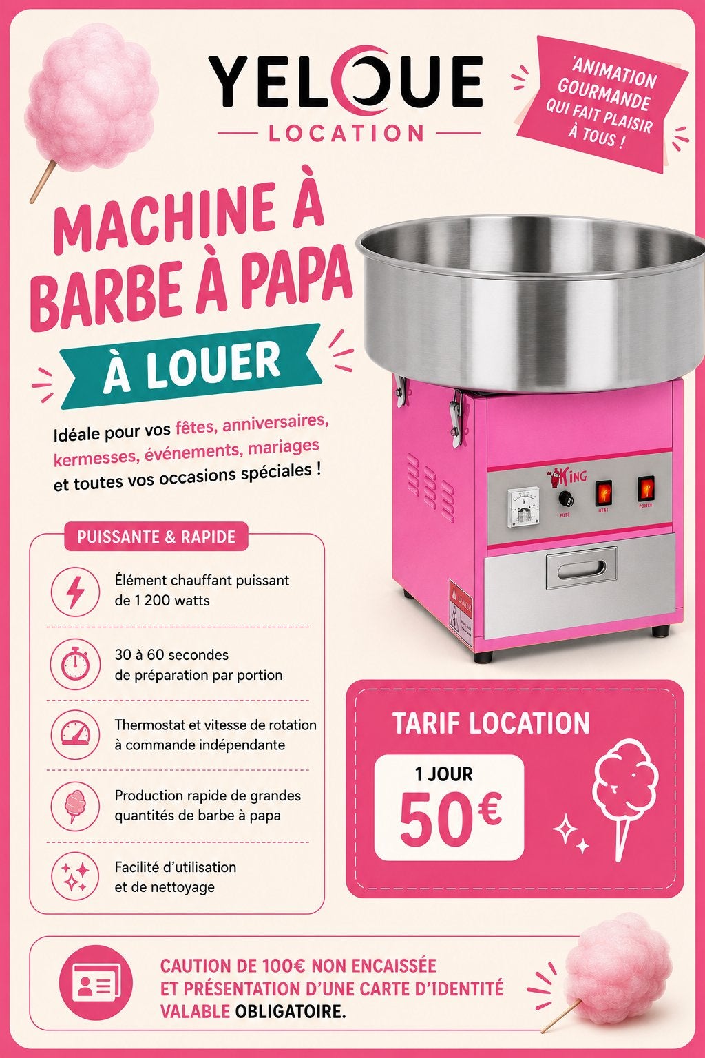 Location barbe à papa 50€, Enlèvement, Comme neuf