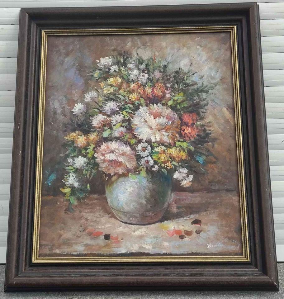 Huile sur toile fleur signe boucher, Ophalen of Verzenden