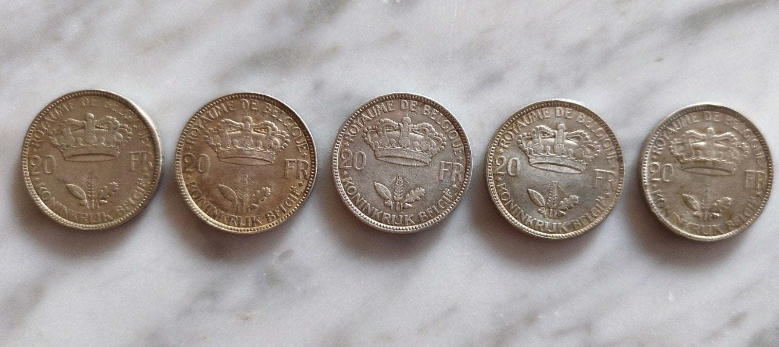 5 pièces de 20 FB de 1935 (TTB) - 3a et 2b