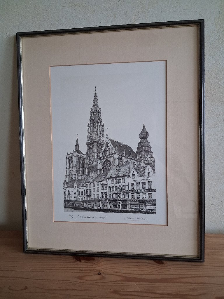 Daniel Winkelmans – Ets Kath. Antwerpen (gesign. 364/950), Ophalen, Klassiek, Print, Achter glas