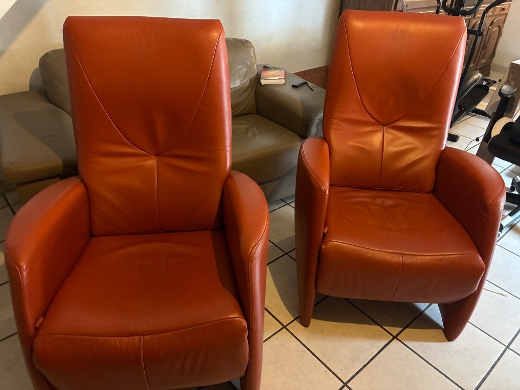 Fauteuils en cuir « vintage » (2 pièces) en excellent état, Maison & Meubles, Enlèvement, Comme neuf, Cuir, Vintage