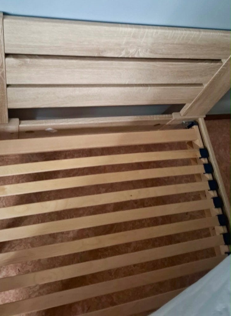 Lit 90x200 et commande 3 tiroirs (finition chêne clair), Ophalen, 90 cm, Eenpersoons, Beige
