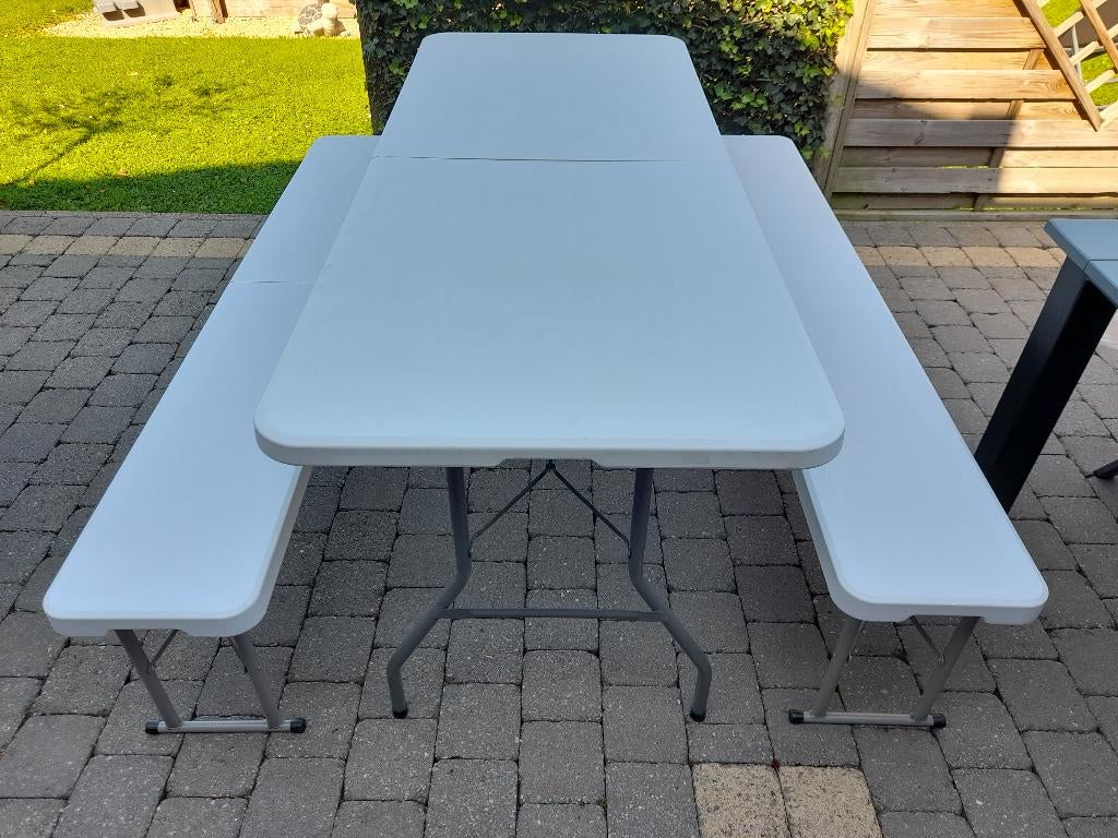A LOUER - 1 Table pliante 180 cm et 2 bancs pliants, Enlèvement, Utilisé, 75 cm ou plus, Rectangulaire