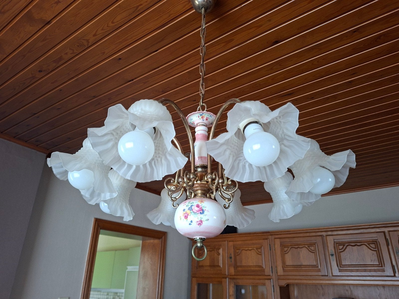 Luster met glazen kapjes, Ophalen, Gebruikt, Glas