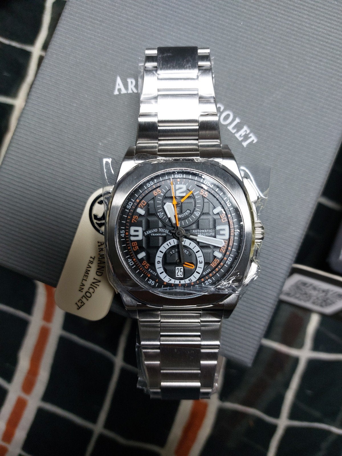 Chronographe automatique suisse Armand Nicolet JH9, Autres marques, Enlèvement ou Envoi, Acier, Acier