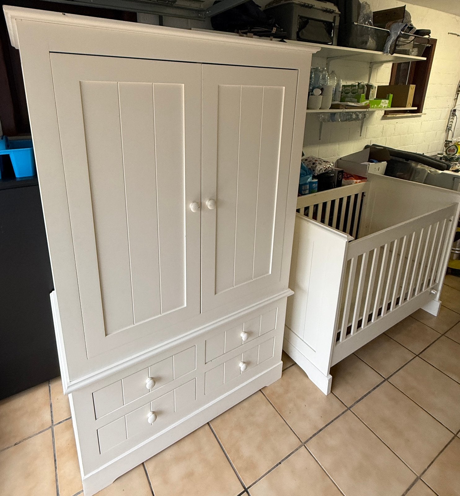 Witte set Ledikant 125x65 en kledingkast 110x65, Enlèvement, Utilisé