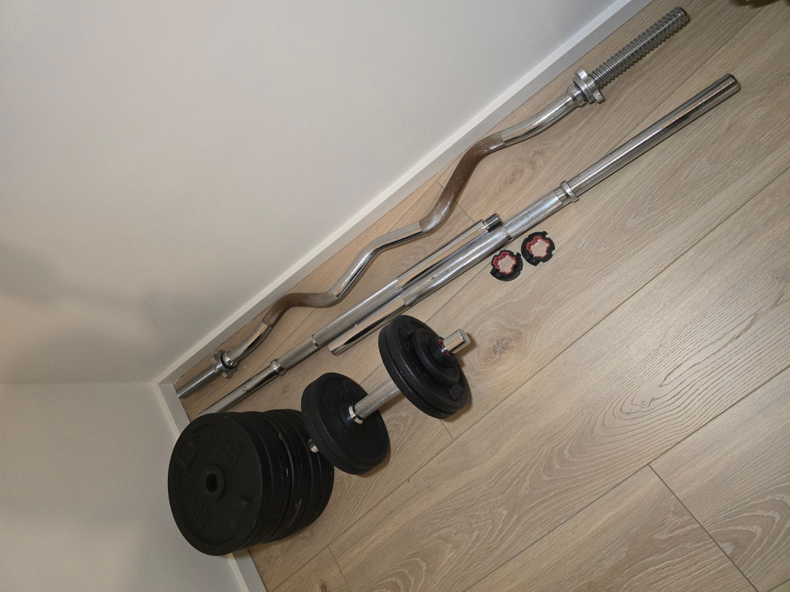 Barre Ez/droite + haltère + Poids, Sports & Fitness, Enlèvement, Haltère
