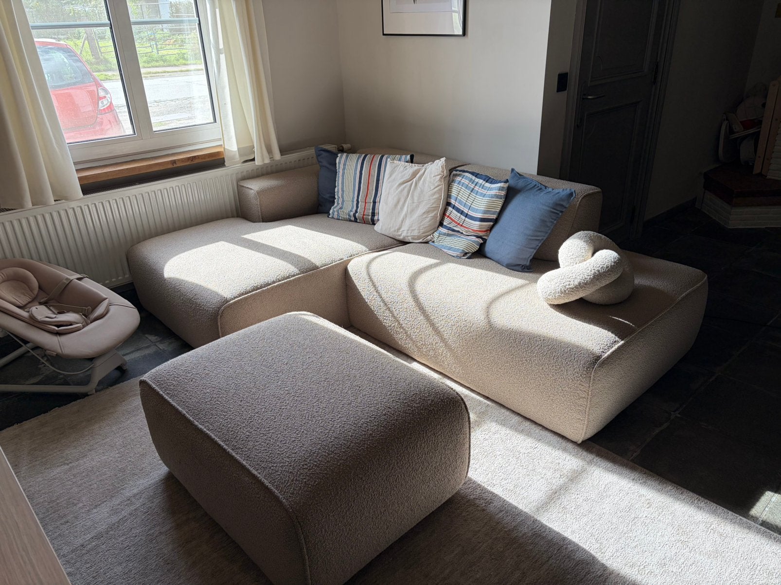 Hoeksalon met poef, Huis en Inrichting, Ophalen, Zo goed als nieuw, Stof