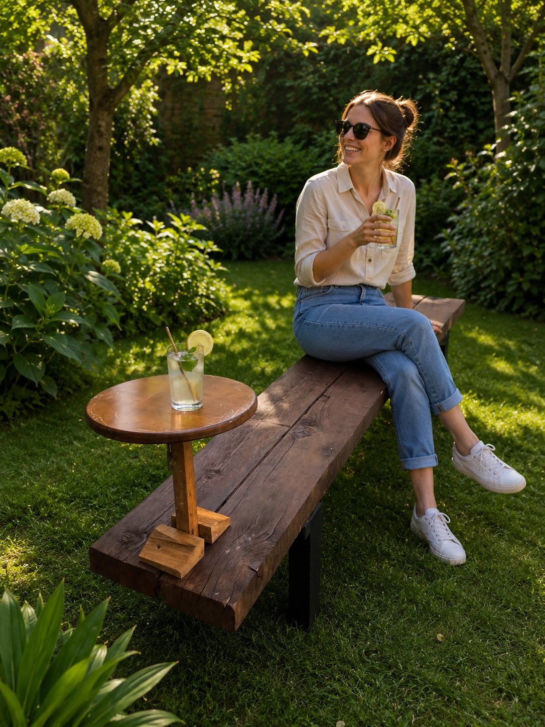 Lange bank met geïntegreerde cocktailtafel, Ophalen, Zo goed als nieuw, Bank