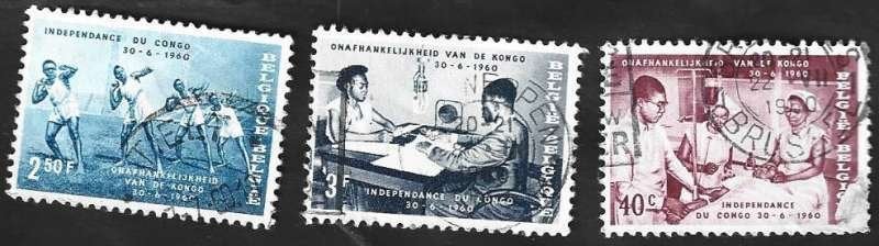3 Zegels Onafhankelijkheid van Congo België 1960, Oblitéré, Enlèvement ou Envoi, Affranchi, Sport