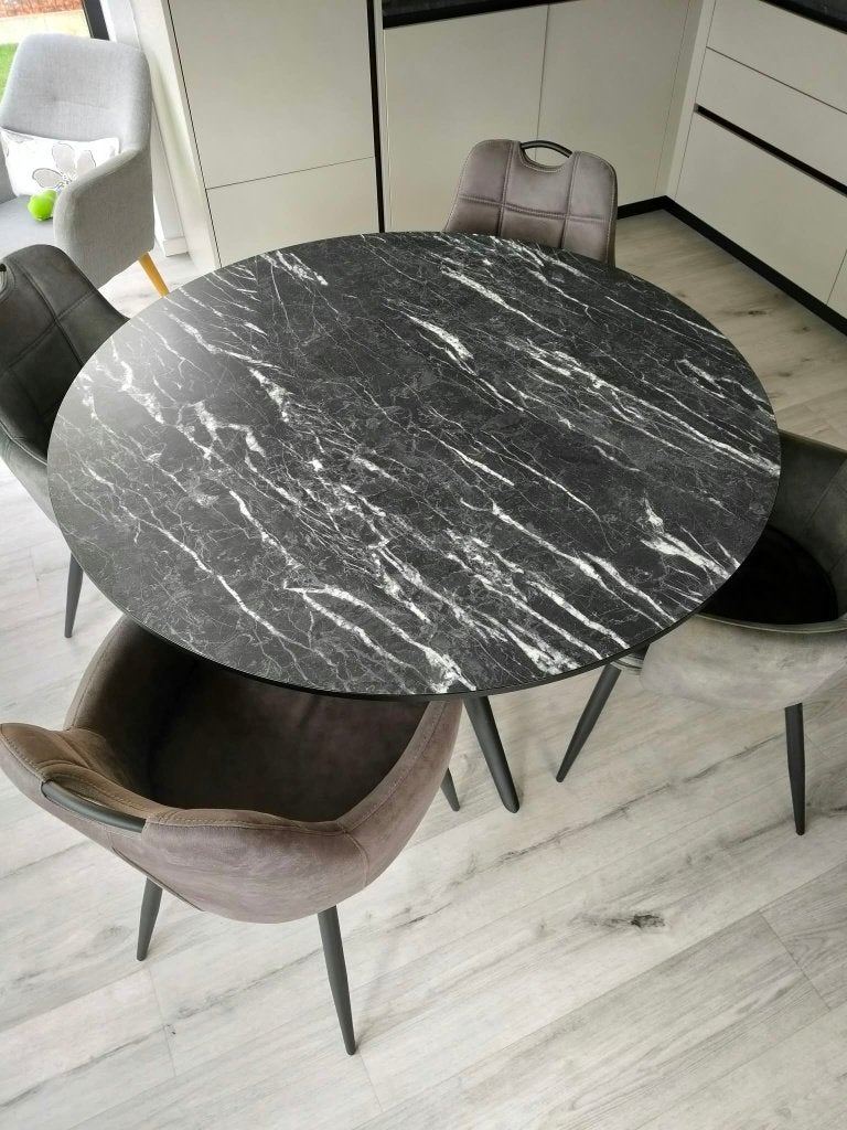 Ronde eettafel 130 cm met 4 stoelen, Ophalen, Overige materialen, Rond, Zo goed als nieuw