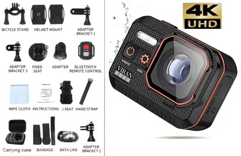 Viran - 4K waterdichte actie camera, Ophalen of Verzenden, Nieuw, Overige merken