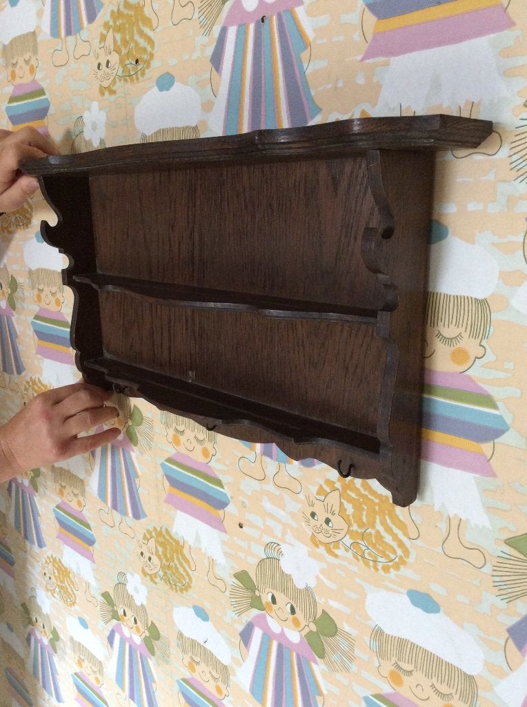 Vintage houten wandrekje met haakjes, Ophalen of Verzenden, Gebruikt