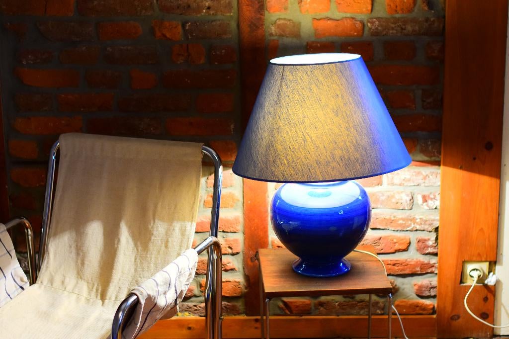 vintage Franse lamp XL blauw, Overige materialen, Gebruikt, 50 tot 75 cm, Ophalen of Verzenden