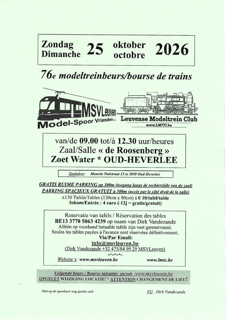 Treinbeurs MSVleuven-LMTC /in Oud-Heverlee op/le 25/10 2026, Ophalen