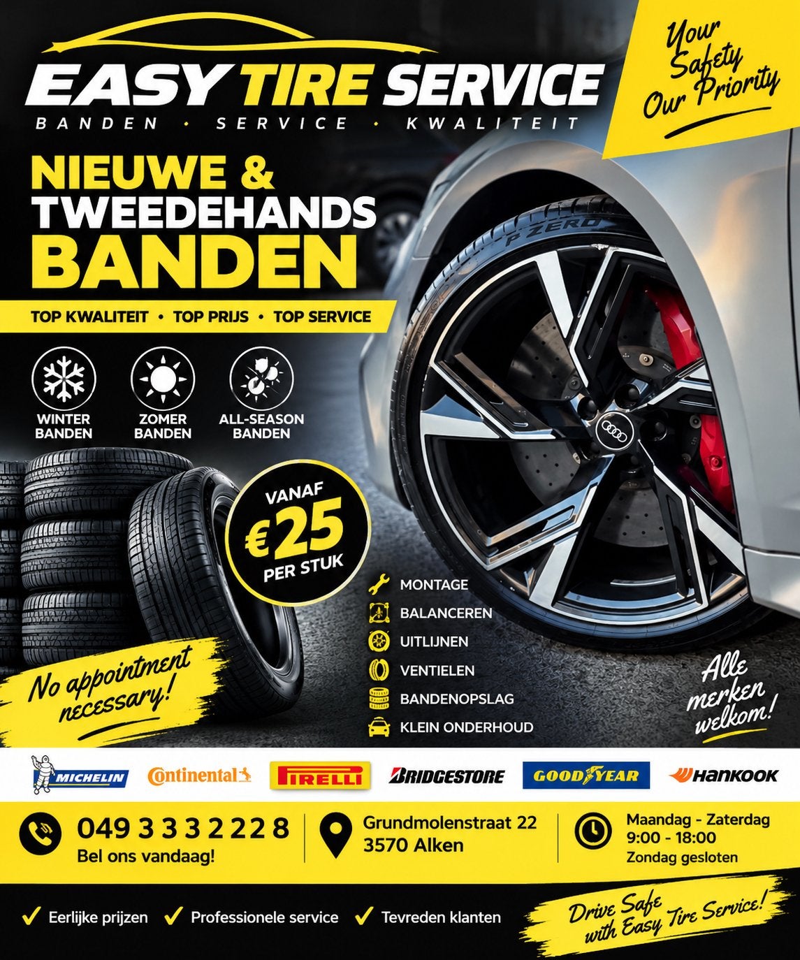 EASY TYRE SERVICE    NIEUWE & TWEEDEHANDS AUTOBANDEN, Autos : Divers, Enlèvement ou Envoi