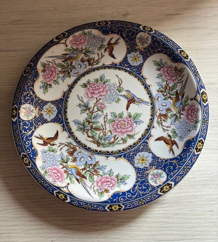 Vintage Chinees Imari Wandbord – Bloemen & Vogels – Ø 24 cm, Ophalen of Verzenden