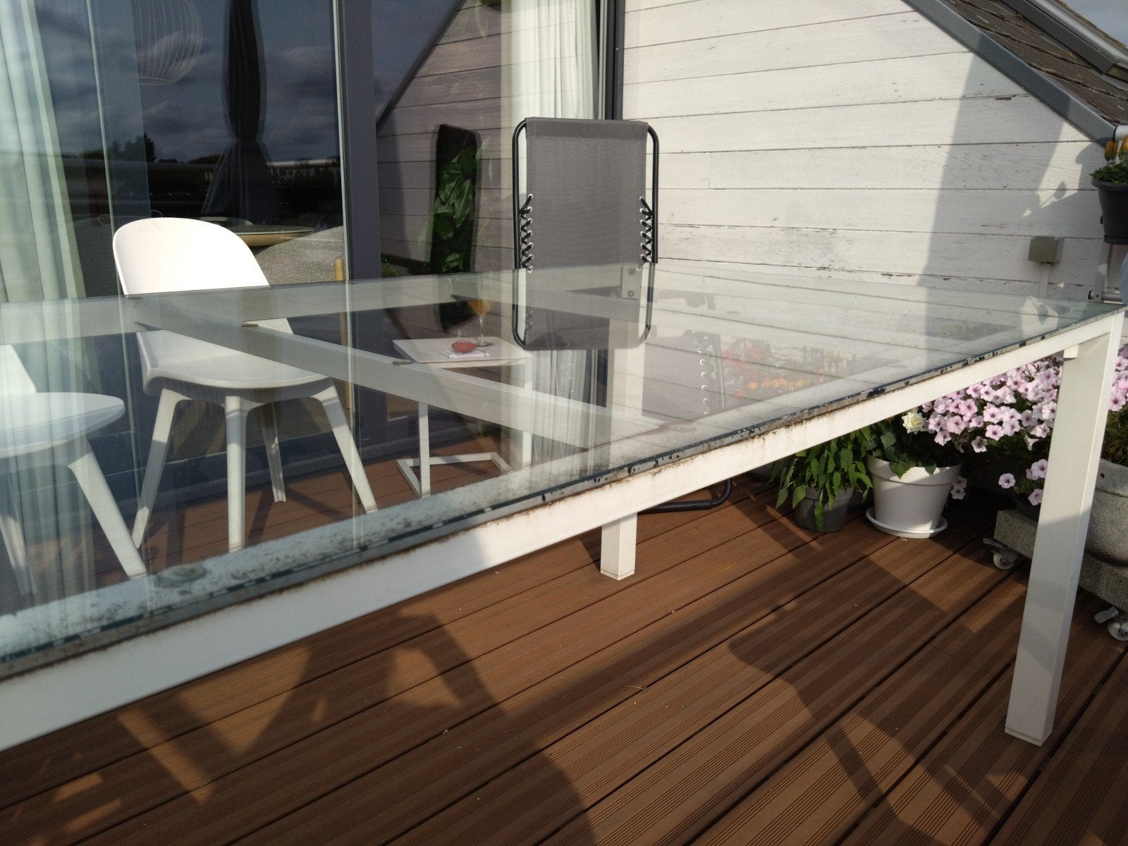 Tuintafel - glas/wit aluminium voor 8 personen, Ophalen, Gebruikt, Rechthoekig, Aluminium