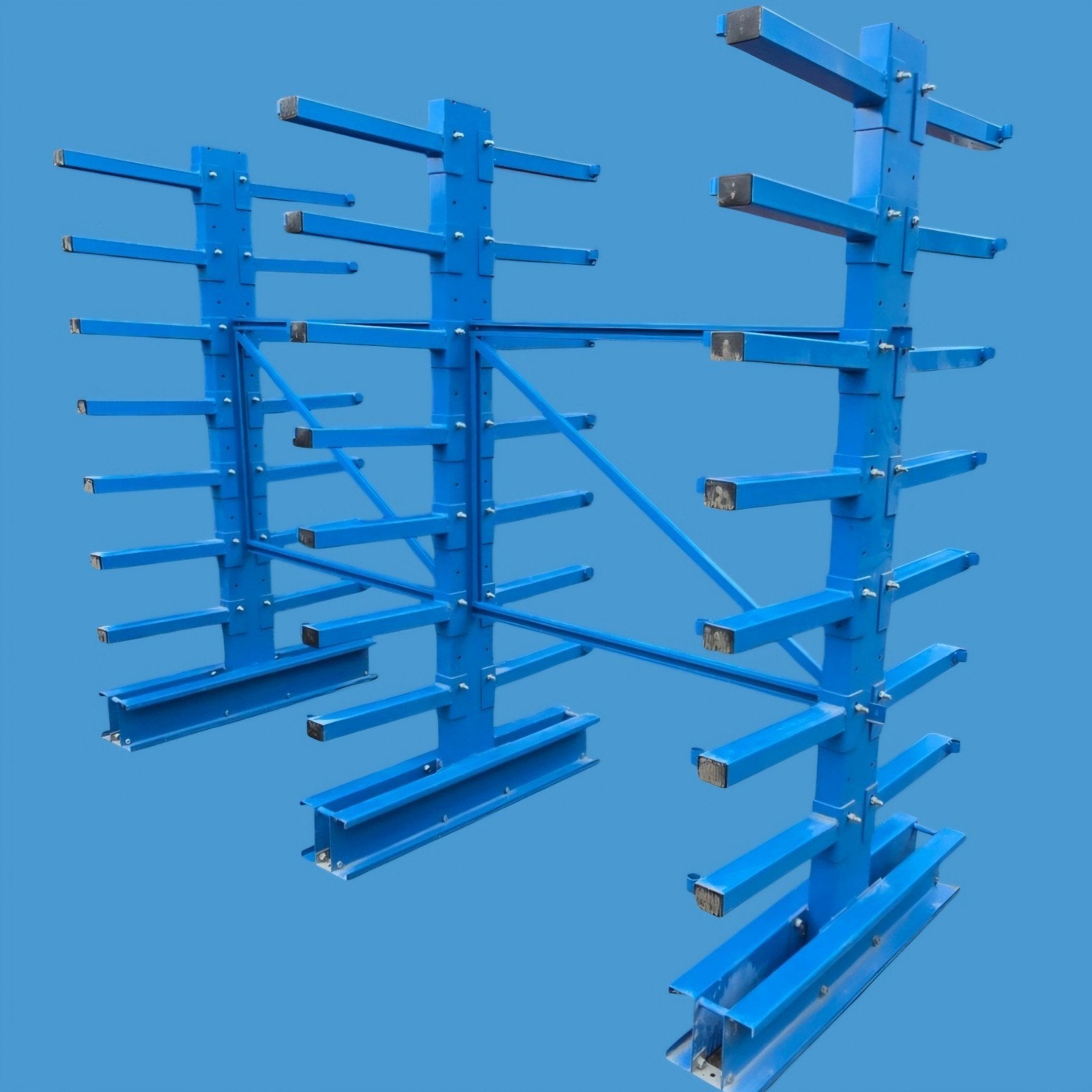 Draagarmstelling, blauw. L=325 D=120 H=240cm. Nette stelling, Ophalen