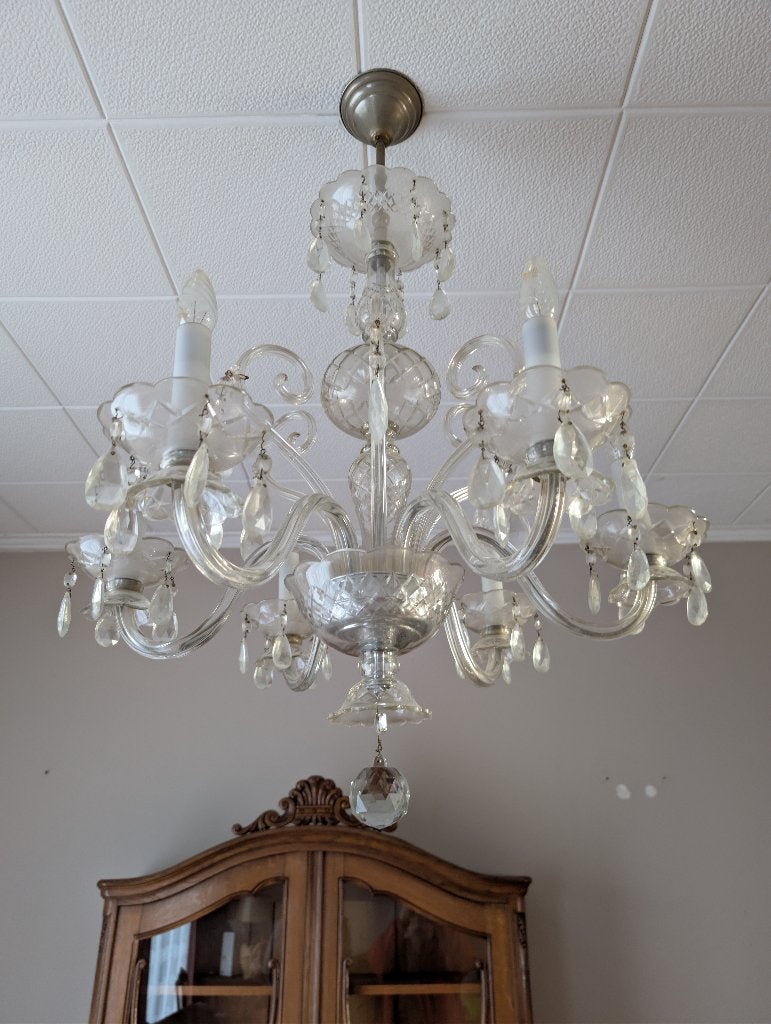 Lustre en verre ) 6 bras élégant et lumineux, Maison & Meubles, Enlèvement, Utilisé, Verre