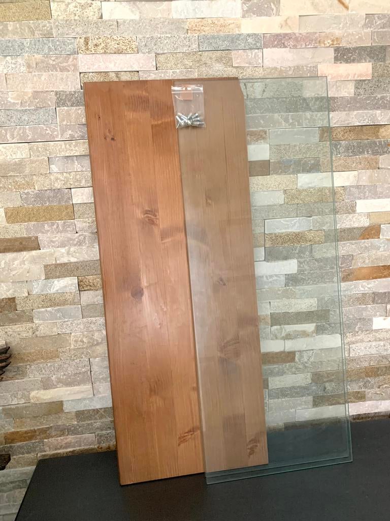 Étagère en bois massif + 2 étagères en verre, Maison & Meubles, Enlèvement, Comme neuf