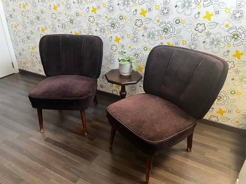 Vintage cocktail zetels ribstof, Huis en Inrichting, Ophalen, Gebruikt
