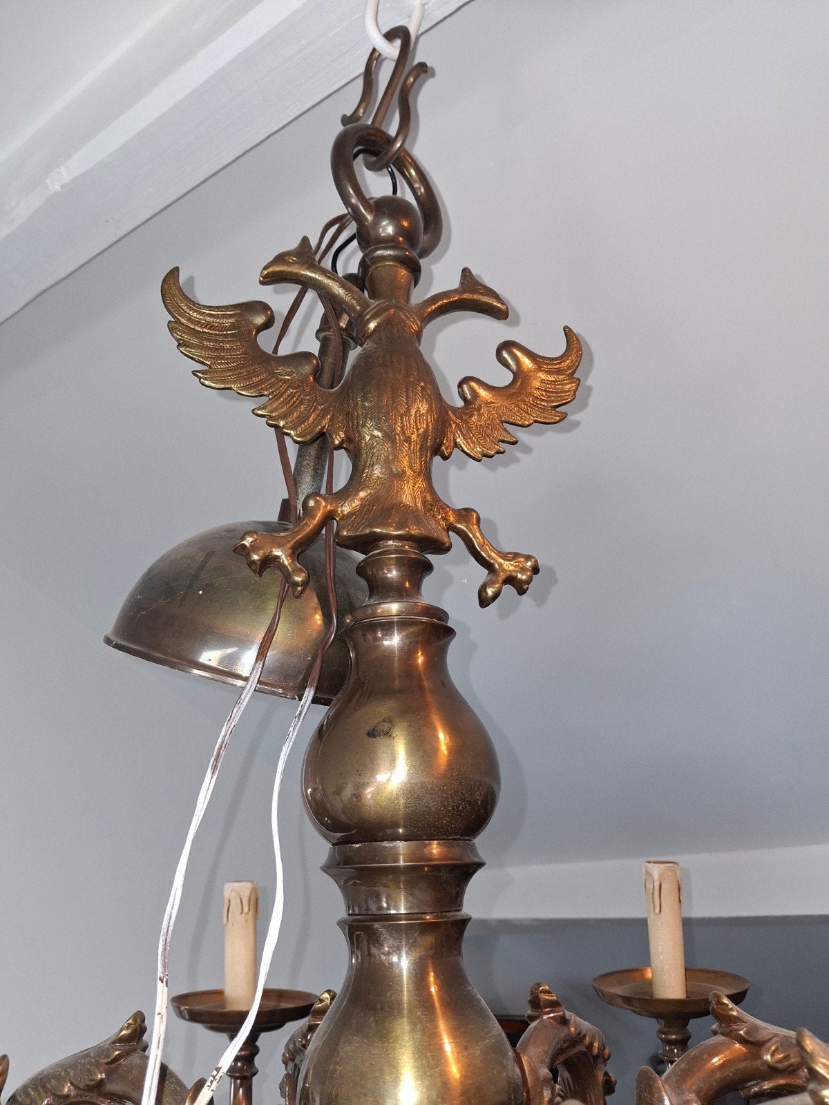 Antieke Vlaamse / Hollandse Bolkroonluchter – Messing/Brons, Antiek en Kunst, Ophalen