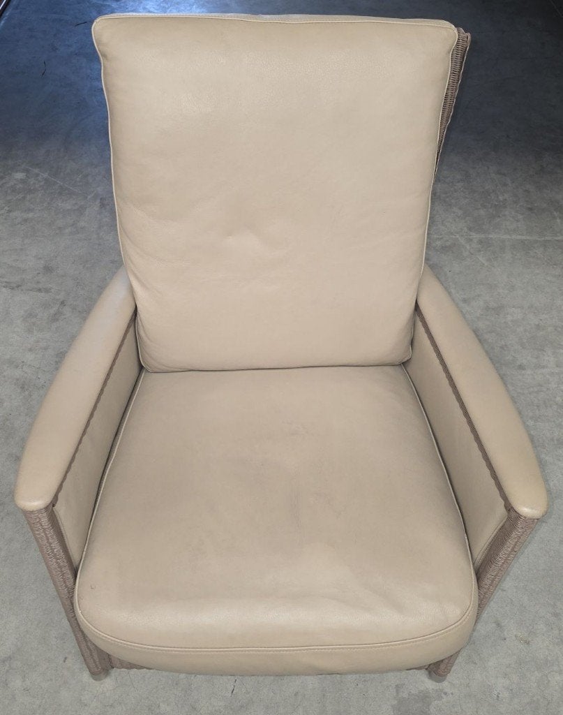 2 fauteuils Lloyd Loom en cuir véritable, ancien showroom, Maison & Meubles, 75 à 100 cm, Comme neuf, Enlèvement, Modern