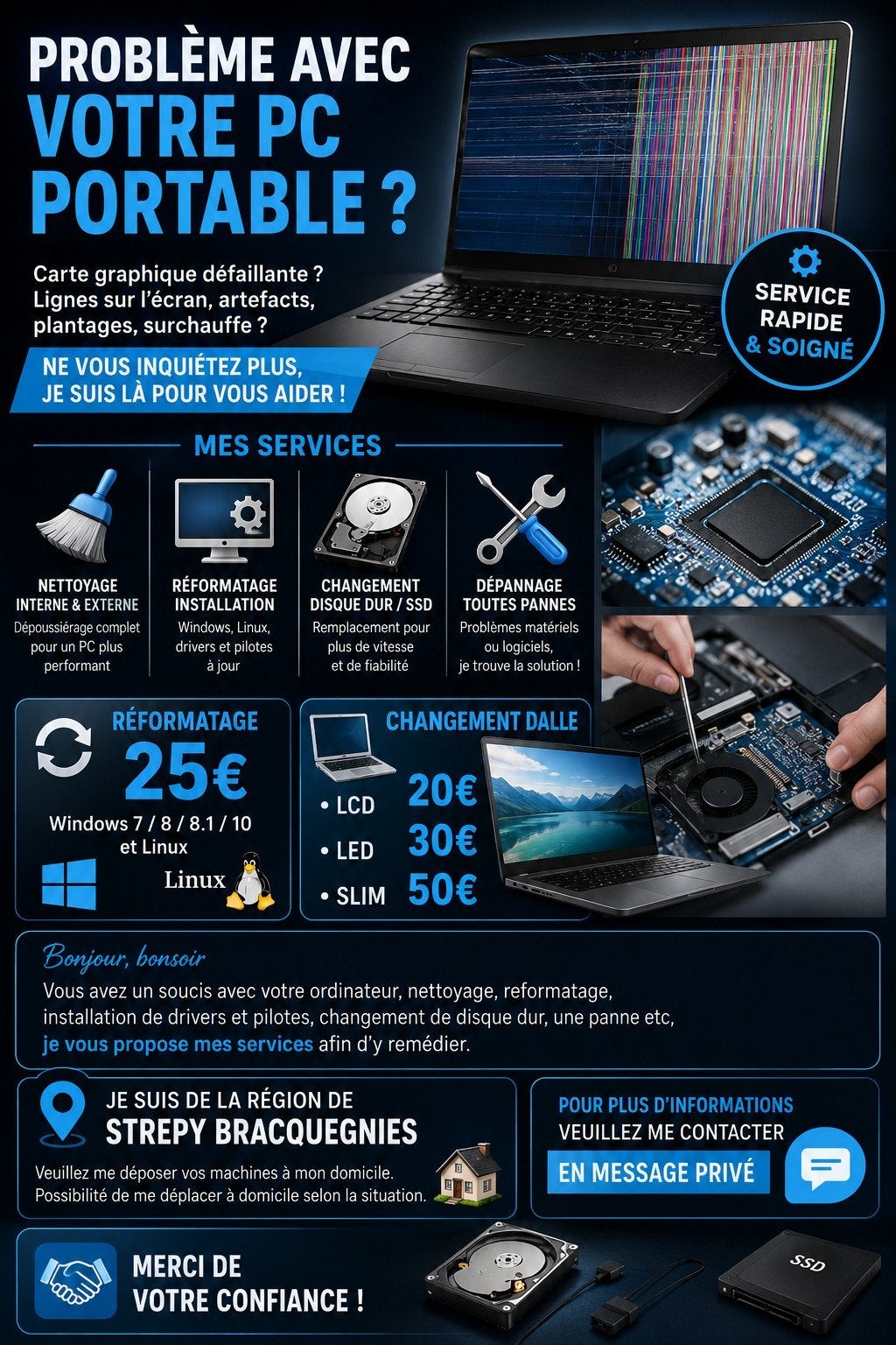 réparation de votre pc portable ou fixe, Informatique & Logiciels, Enlèvement, Neuf, Windows