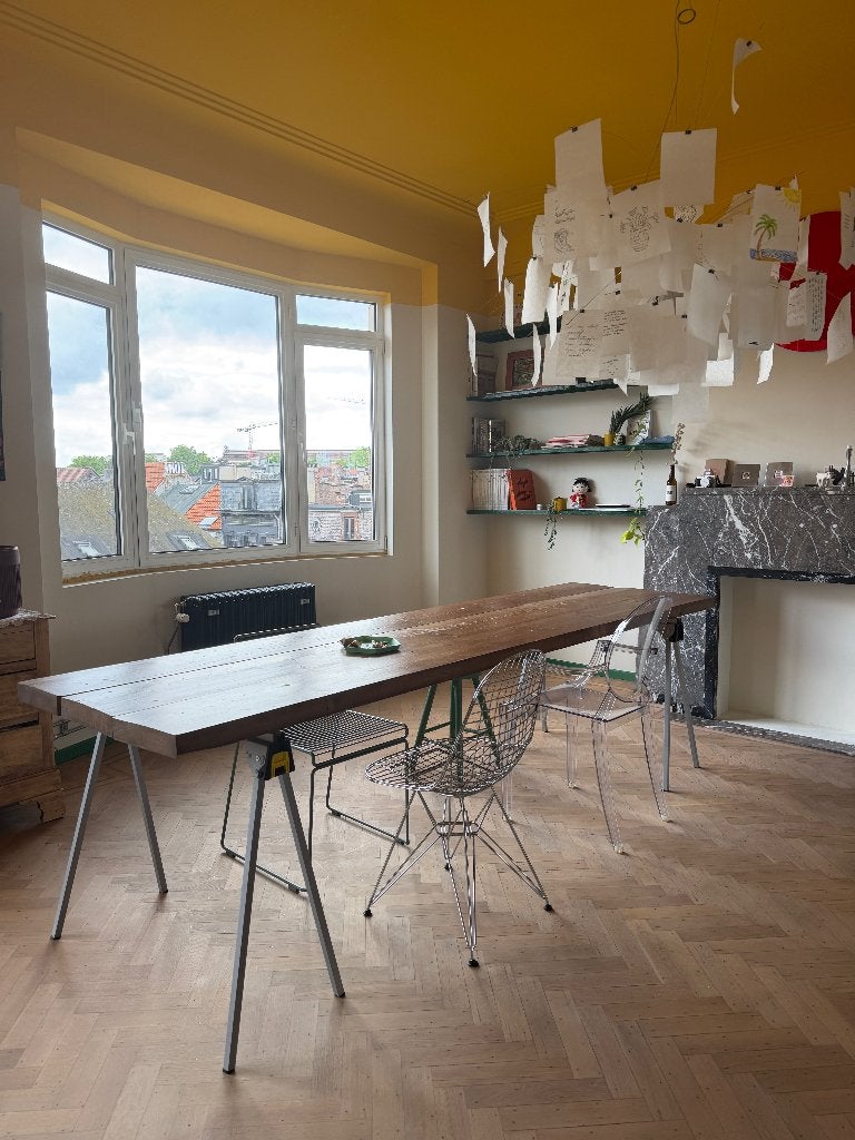 Grote eettafel 297 cm x 79 cm, Huis en Inrichting, Ophalen, Grenenhout, Gebruikt, 200 cm of meer