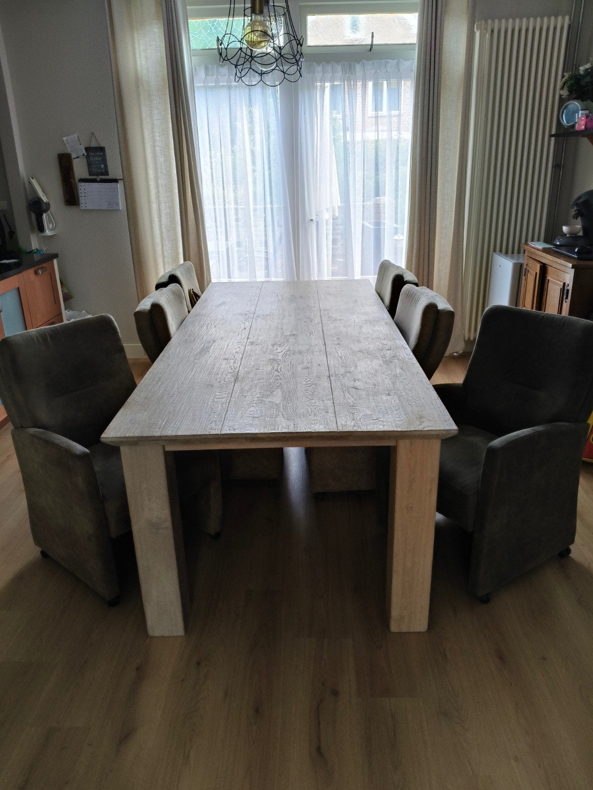 zware eiken houten tafel met stoelen, Enlèvement, Utilisé, 4 à 6 chaises