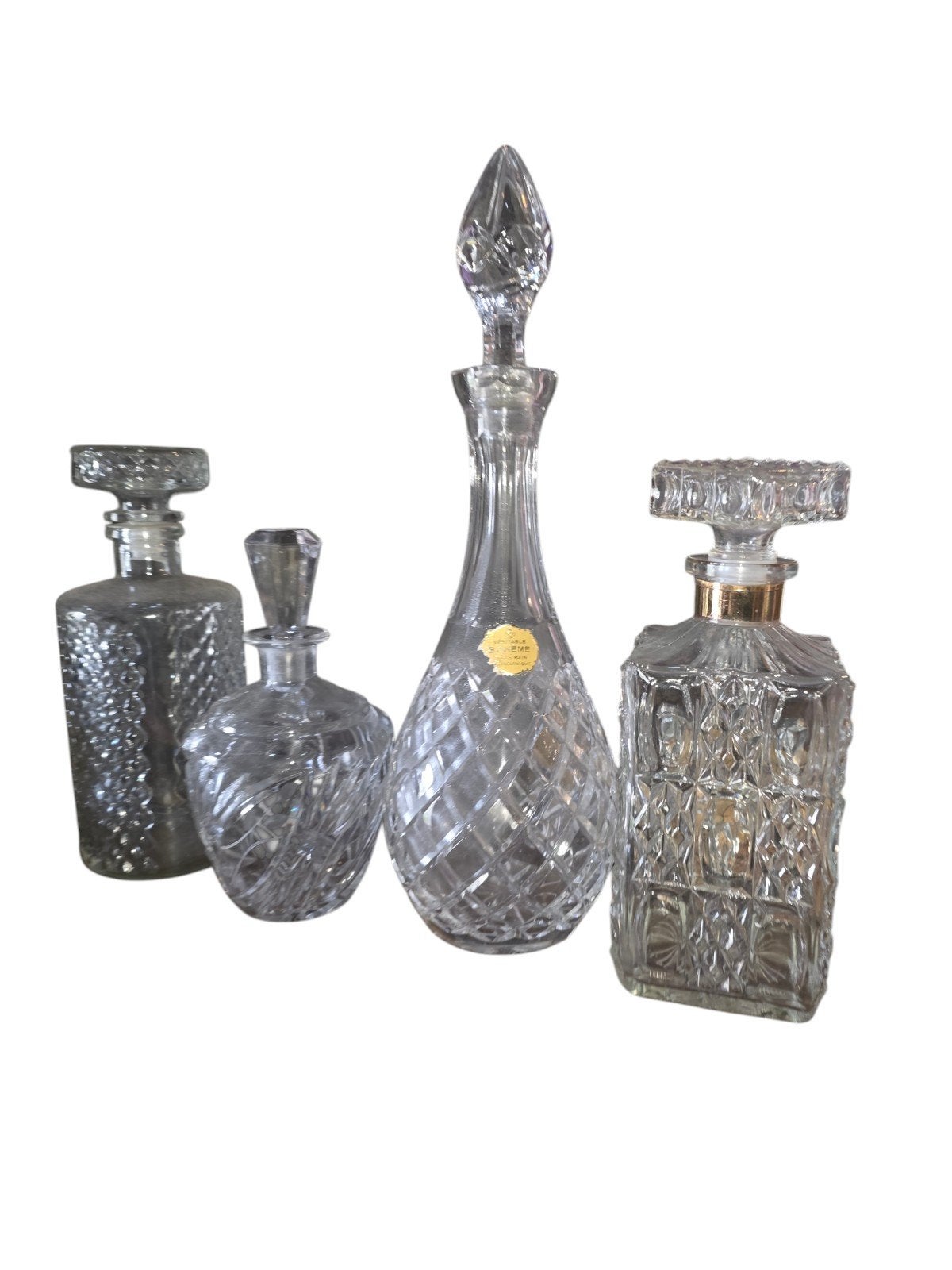 Ensemble de 4 carafe / flacons à liqueur et whisky en crista, Antiquités & Art, Enlèvement ou Envoi