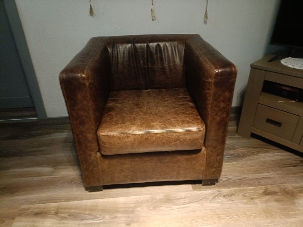Prachtige Set van 4 Luxe Dôme Deco Leren Clubfau, Huis en Inrichting, Ophalen, Leer