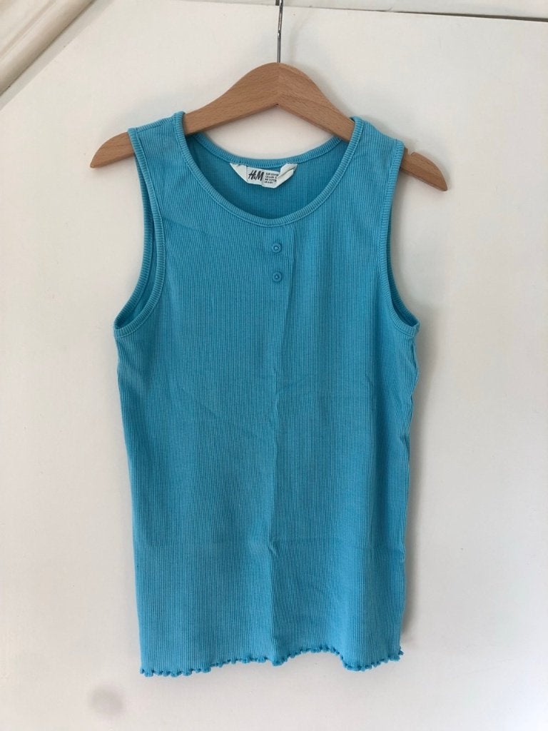 Blauwe H&M top met 2 valse knoopje, maat 122/128, Overige typen, Verzenden, Jongen of Meisje, H&M