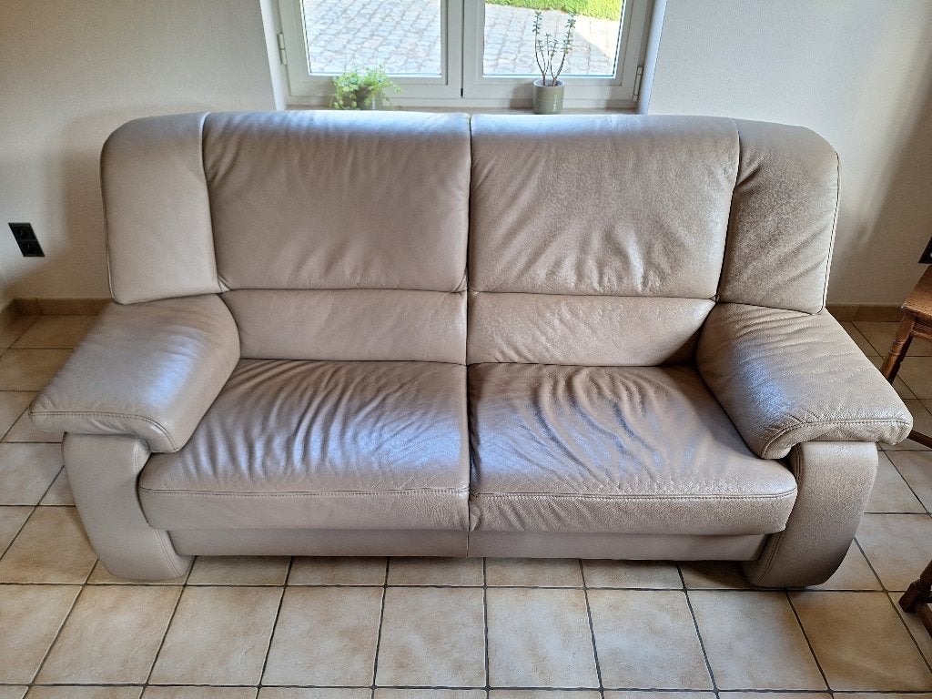 Lederen zetelset (2x 2,5zit), Taupe, Ophalen, Gebruikt, Overige maten, 150 tot 200 cm