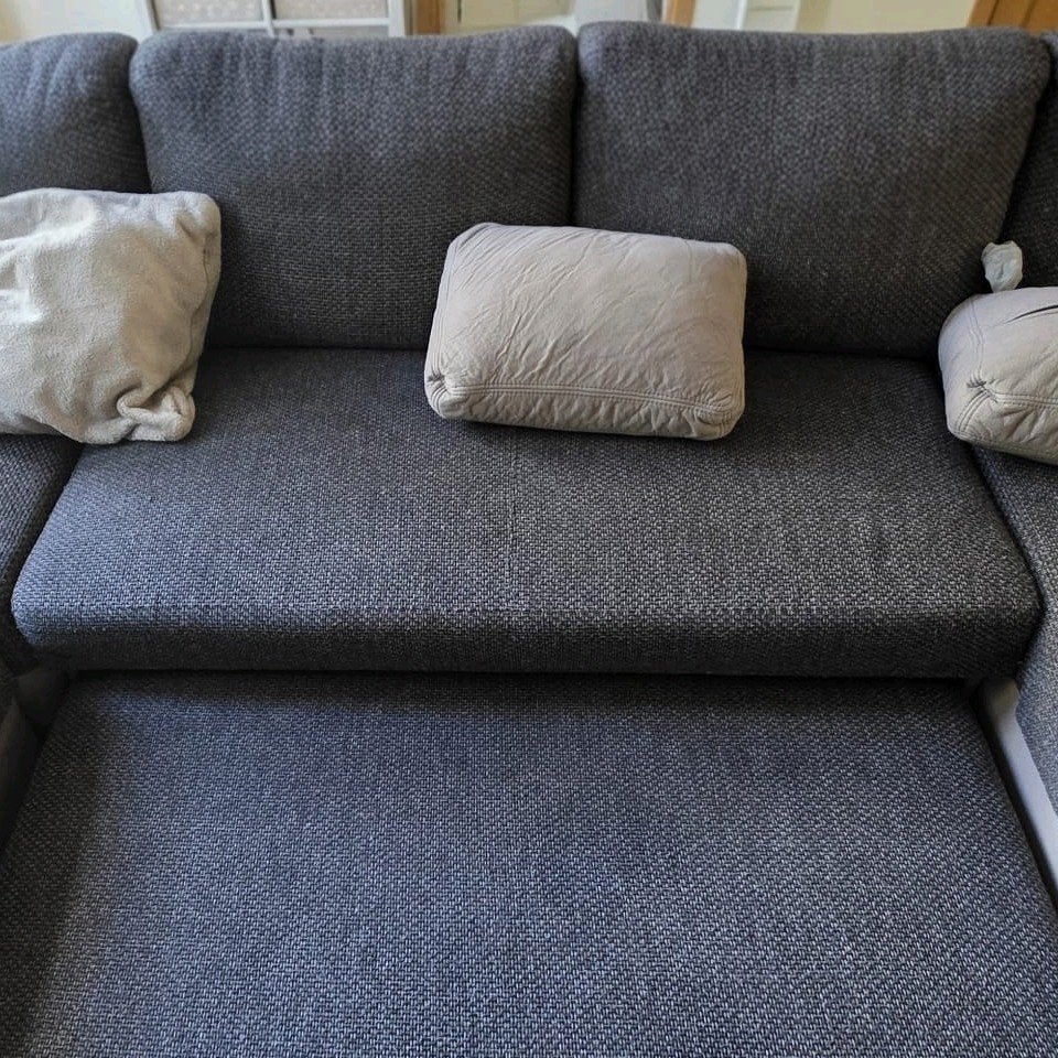 Canapé d'angle convertible en U, Enlèvement, Utilisé, Tissus, Tissu gris anthracite avec structure grise claire