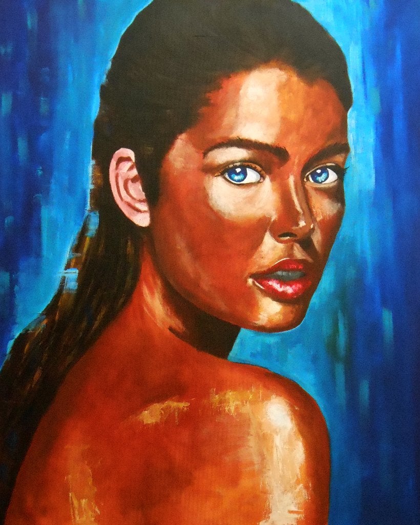 « Vue ». Grand tableau., Antiquités & Art, Textile, Peinture à l'huile, Portrait, Sur cadre en bois