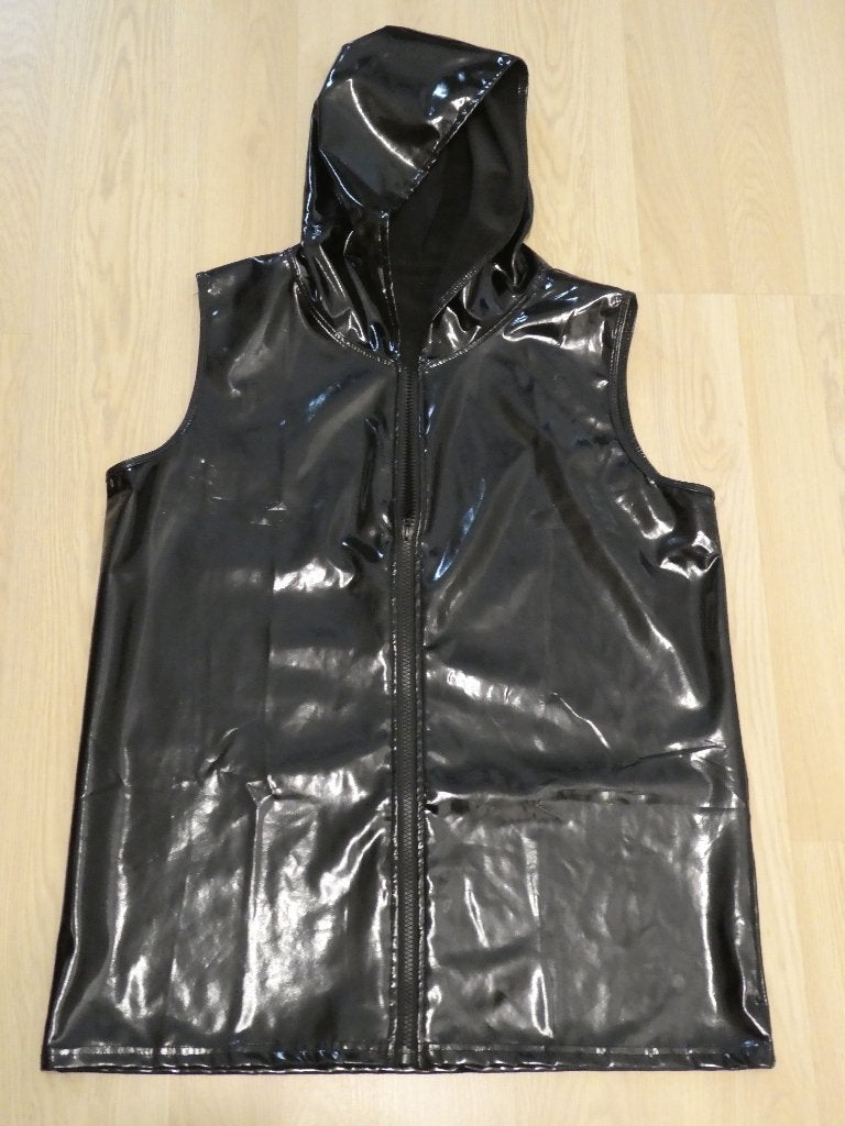 Hoodie Vest Lak PVC Zwart, Kleding | Heren, Ophalen of Verzenden, Nieuw, Zwart