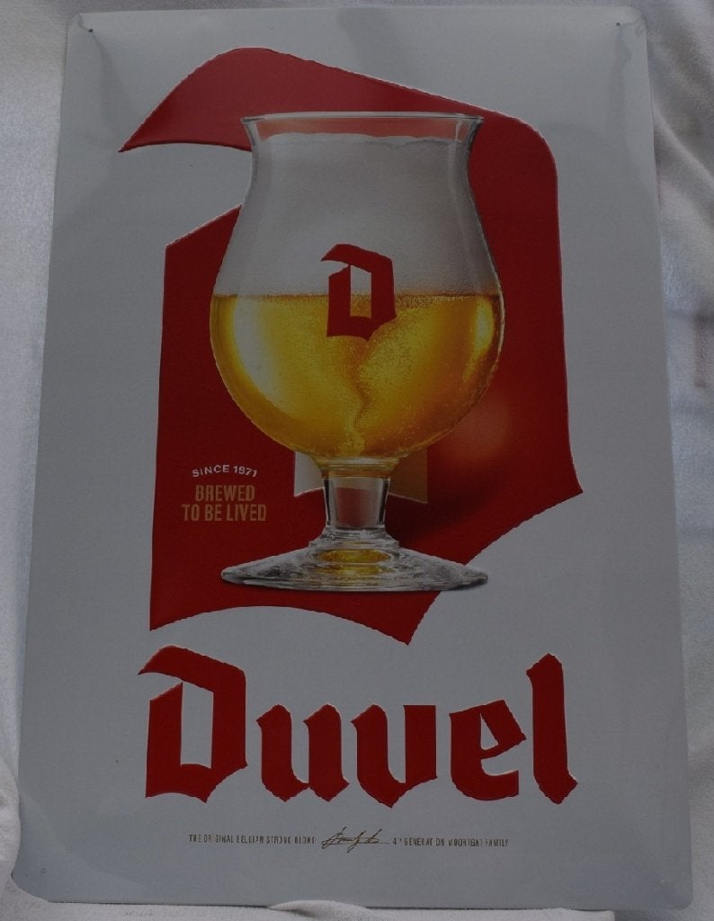 Duvel / Reclamebord in blik / 60 x 40 cm, Verzamelen, Verzenden, Nieuw, Reclamebord, Plaat of Schild, Duvel