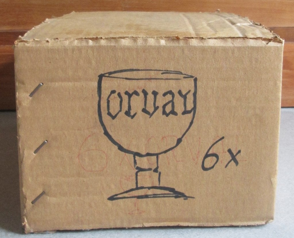 6 Orval-glazen in doos, Verzamelen, Ophalen of Verzenden, Zo goed als nieuw, Glas of Glazen, Overige merken