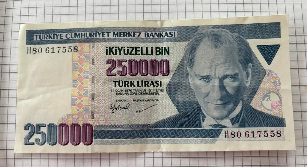 Ticket voor Turkije 250.000 lira, Ophalen of Verzenden, Overige landen, Los biljet